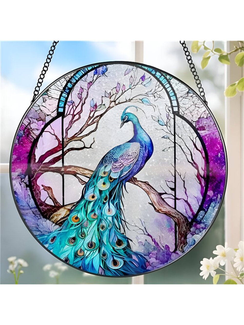 Stained Glass Window Hanging, Stained Glass Suncatcher, Peacock Sun Catcher